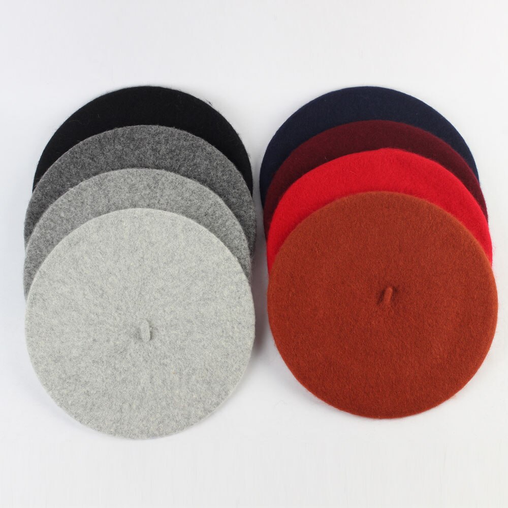 Baskerhatt för dam basker i solid varm ull för kvinnor godisfärg kashmir enfärgad fransk konstnär baskerhattar för flickor  gs102d