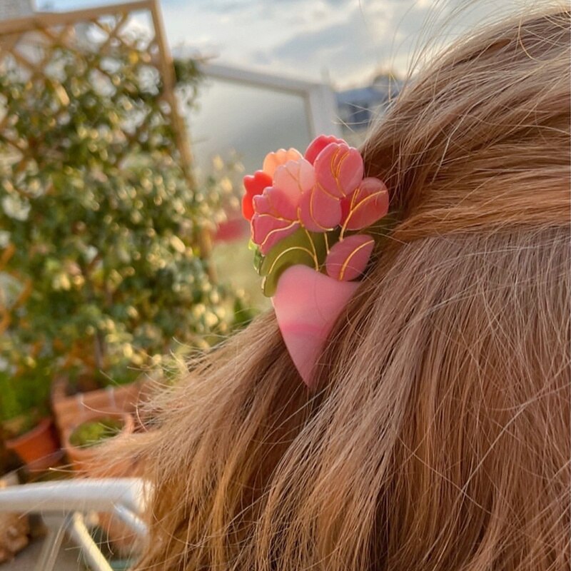 HANGZHI INES – pince à cheveux en forme de marguerite française, lèvres tulipe, acétate, pince à cheveux, épingle à cheveux, accessoires de tête à la pour femmes et filles,