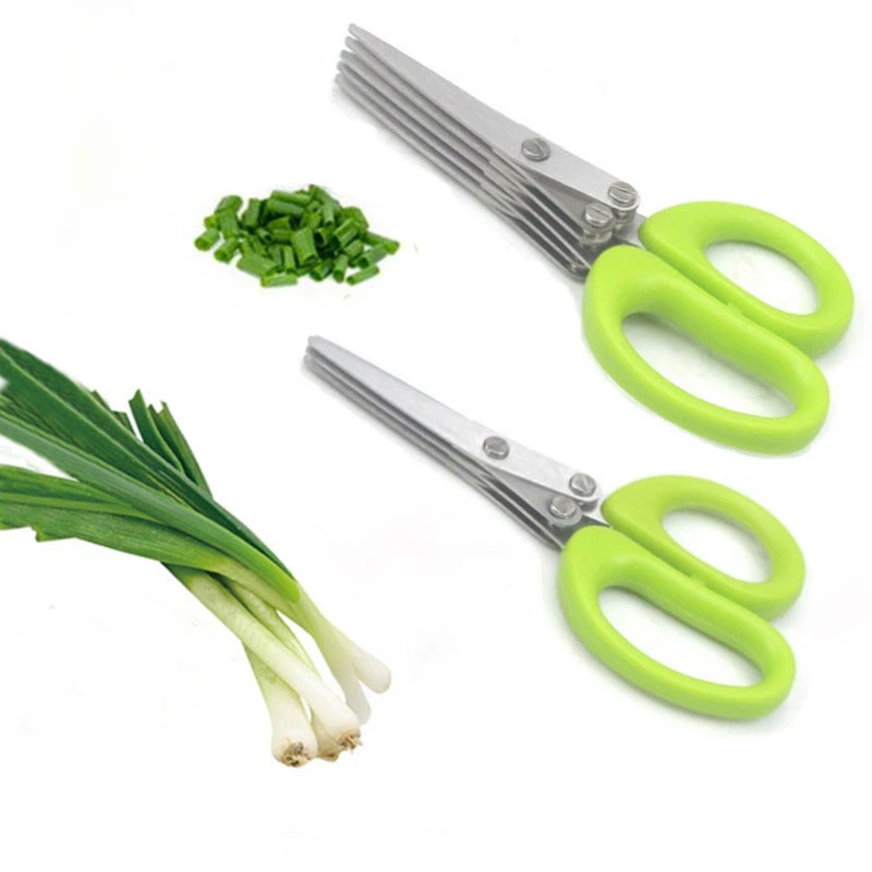 Tijeras de cocina para cortar papel de lechuga triturada, pimienta triturada, cortador de cebollino picado, utensilio de cocina cortado Laver: Rojo