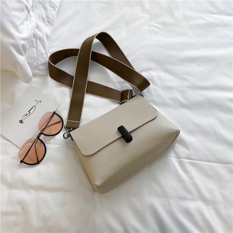 lässig Pu Leder Kleine Schulter Taschen Für Frauen Mit Breiten Gurt Weiblichen Einfarbig Crossbody Bote Reise praktisch Taschen: hell grau