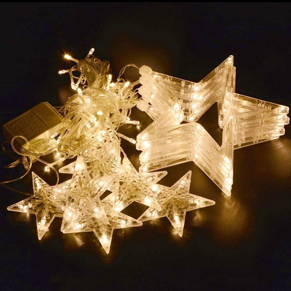 Jsdoin Kerst Raamverlichting 3,5 M LED Sterren Maan Gordijn Lichten