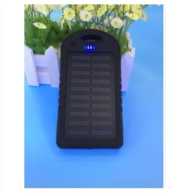Universal solar power bank 5000mah Portable Waterproof Solar charger Dual-USB Solar battery Charger for iphone samsung all phone: Black