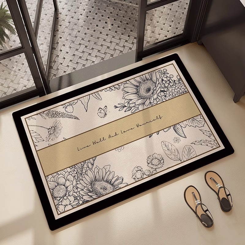 VIKAMA Flower Diatom Mud Bathroom Quick-Drying Absorbent Foot Mat, Home Entrance Door Floor Mat, Home Decoration: 1200MMx1200MM / Brown