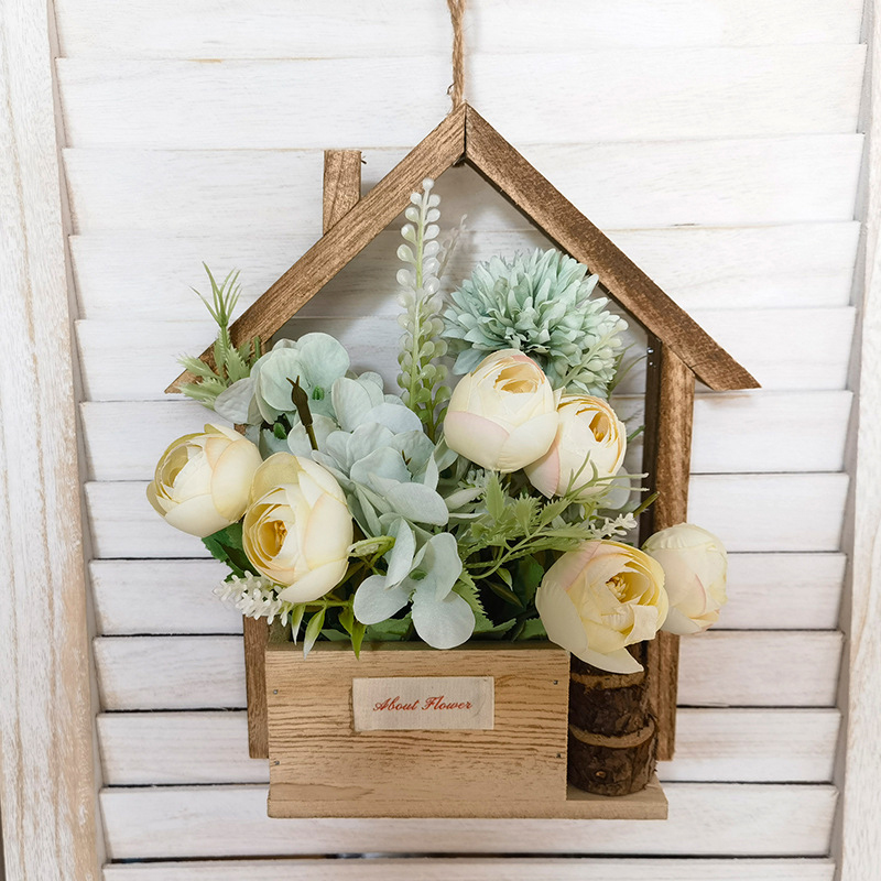 Creatieve Houten Huisvormige Muur Opknoping Decor Bloemenmanden Bloemen Plant Pot Container Woonkamer Home Decoraties Ambachten: Deep Blue