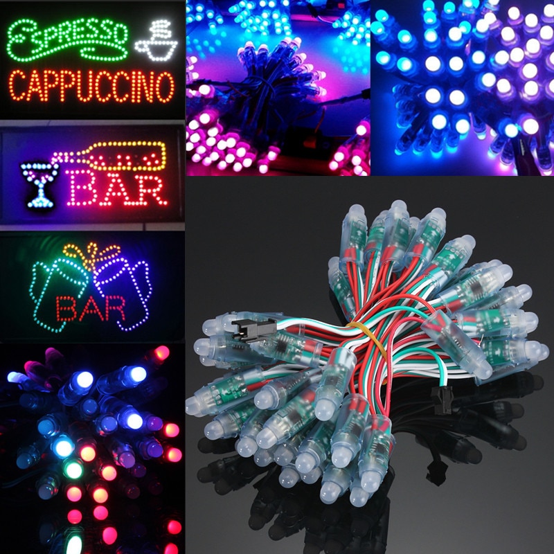 50pcs 12mm WS2811 Diffused Digital Addressable RGB LED Pixel String IP68 DC 5V full color led string lights for letters sign
