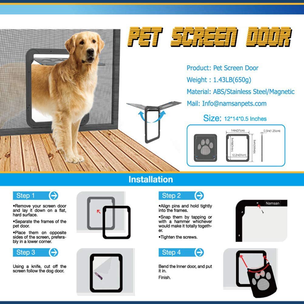 Sliding Screen Dog Door with Magnetic Flap for Exterior Enter Freely Pet Screen Door Lockable Pet Door for Small Large Dogs Cats