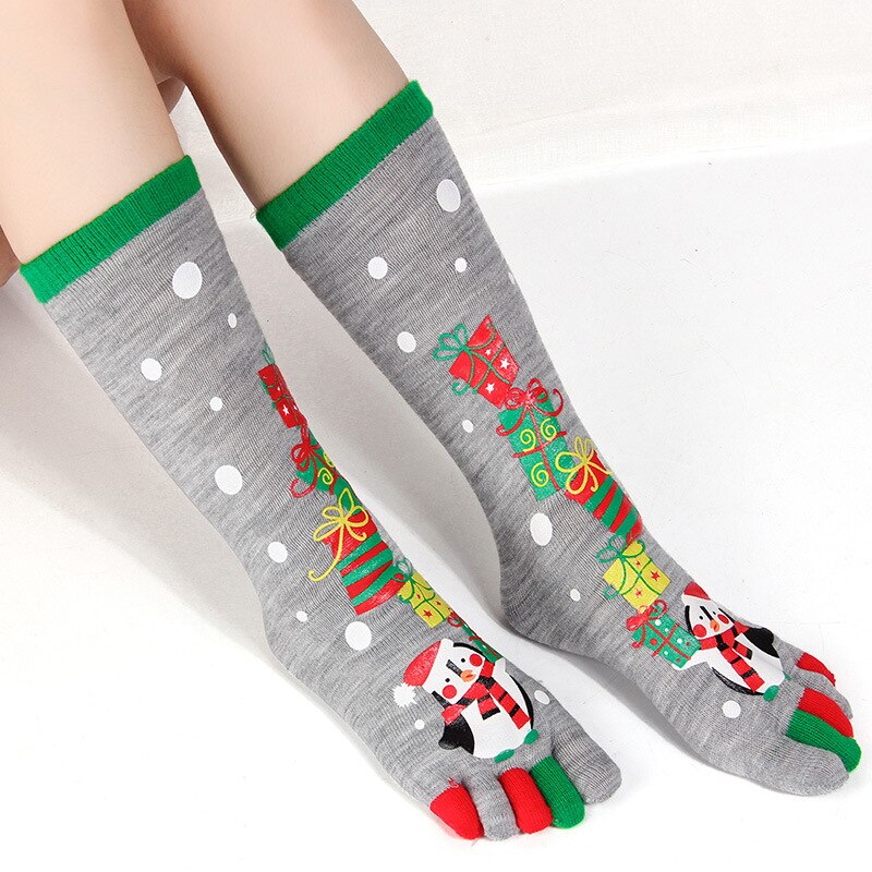 Aitonoble Girls and Women Christmas Socks Toes Socks Christmas Socks Fall Winter Socks Socks: Grey penguin