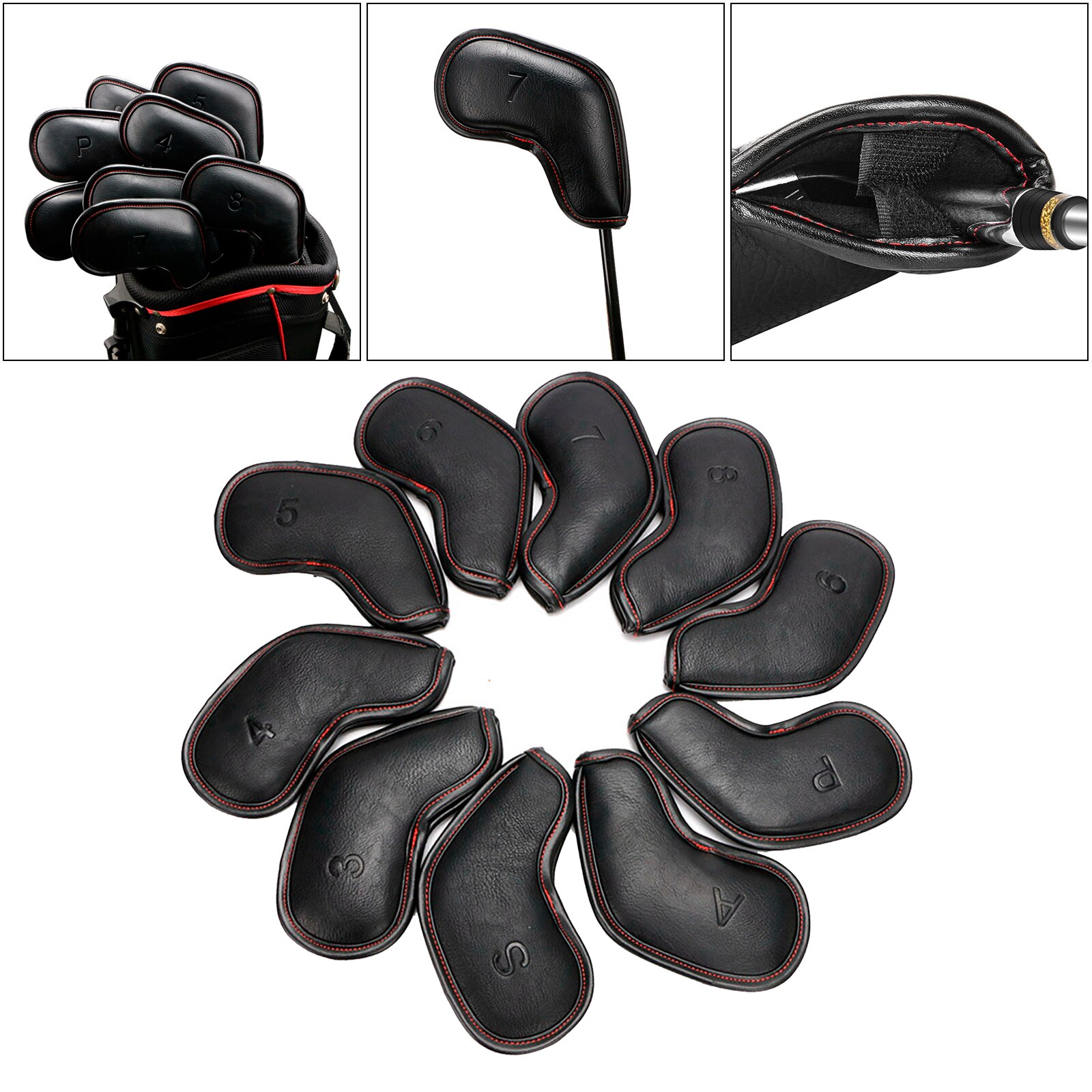 10 Stuks Zwart Pu Lederen Golf Iron Head Covers Set Headcover Fit Alle Merken,,,