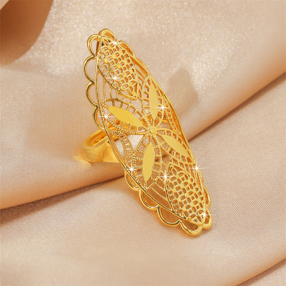 Dubai Arabische Midden-Oosten Sieraden Koper Vergulde verstelbare 24k dames lange ring Bruiloft banket feestcadeau: WIT