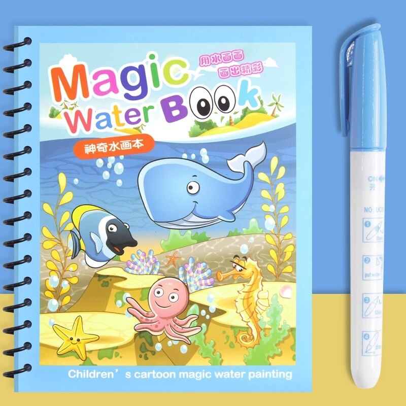 Interesante cuadro al óleo de tela que adorna el libro para colorear con agua, dibujo de grafiti de dibujos animados, bolígrafo mágico, tablero de dibujo, juguete