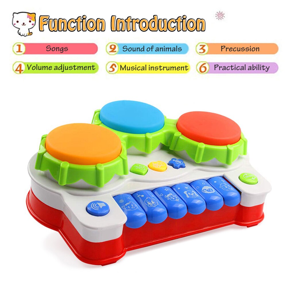 Tambor de Piano con teclado Musical 2 en 1 para bebé, Juguete Musical con música y luces, Desarrollo Educativo Temprano Infantil, juguetes para niños