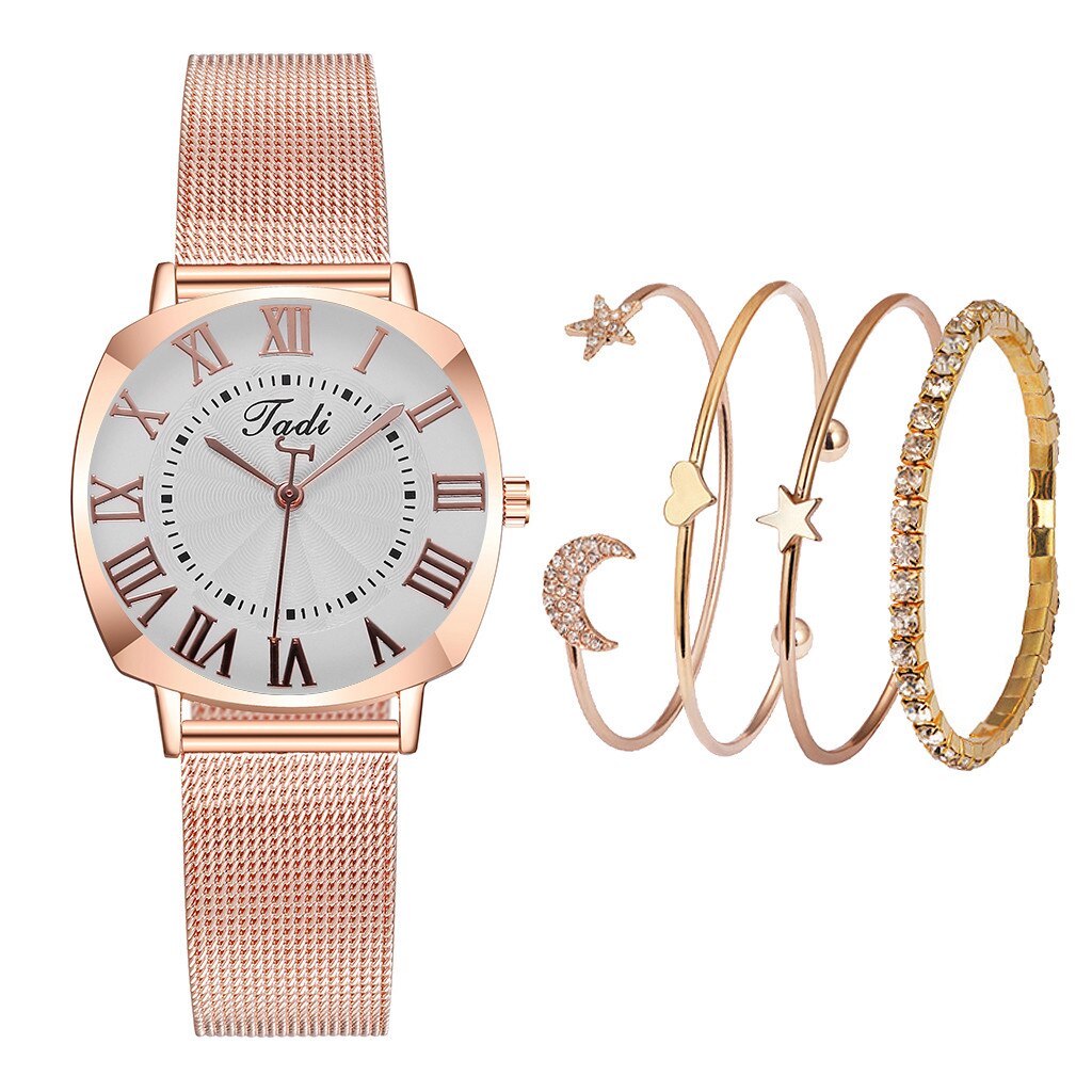 Vrouwen Shining Casual Quartz Rvs Newv Band Armband Horloge Set: B