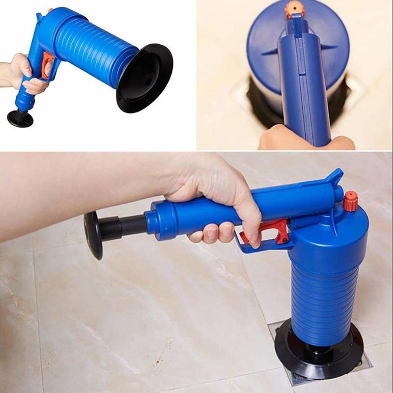 Air Power Drain Blaster Gun High Pressure Powerful Manual Sink Plunger Opener Cleaner Pump For Bath Toilets Bathroom Show