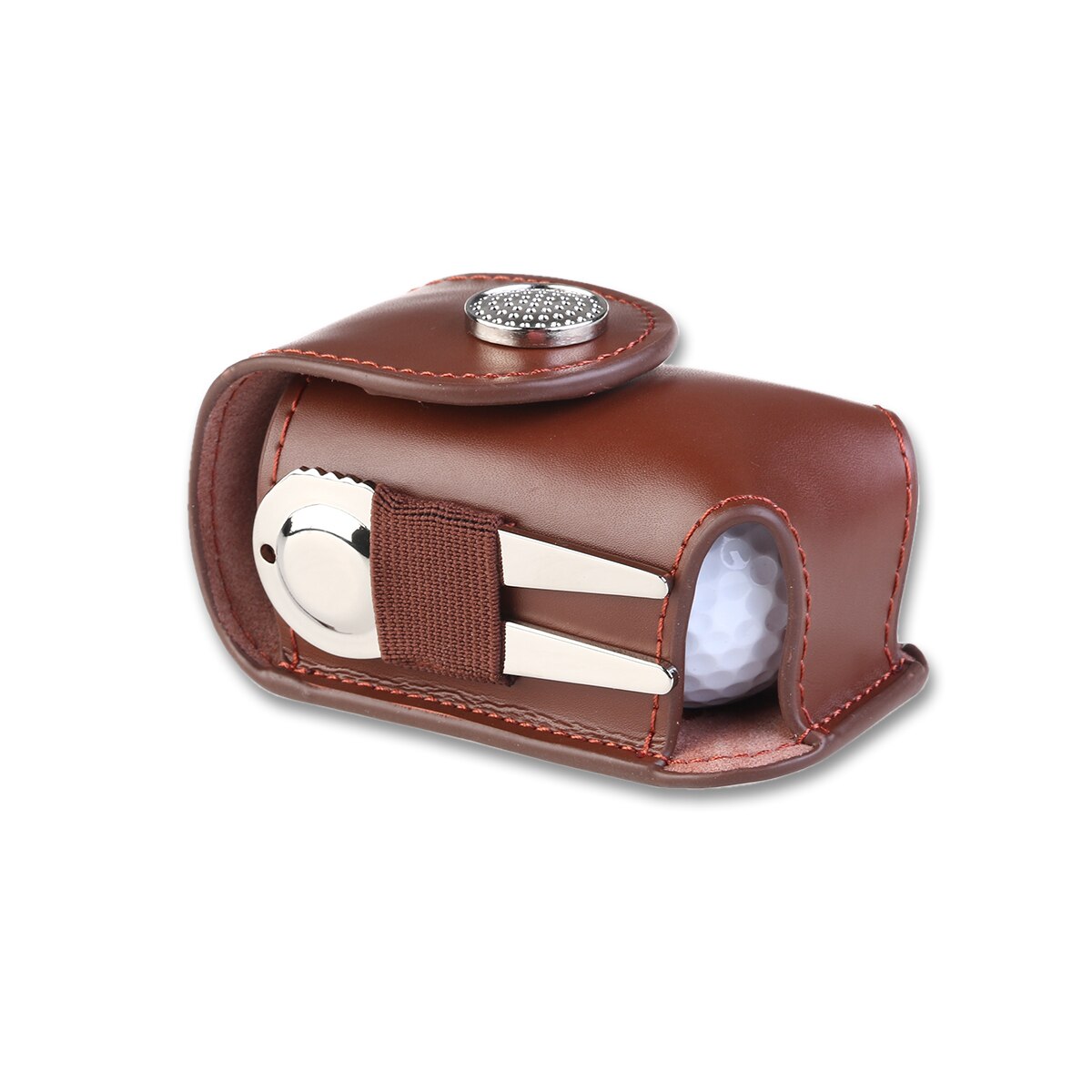 Mini Clip portátil en la bolsa del sostenedor de la bola de Golf sujeta 2 bolas de la herramienta de la ayuda del golfista (marrón)