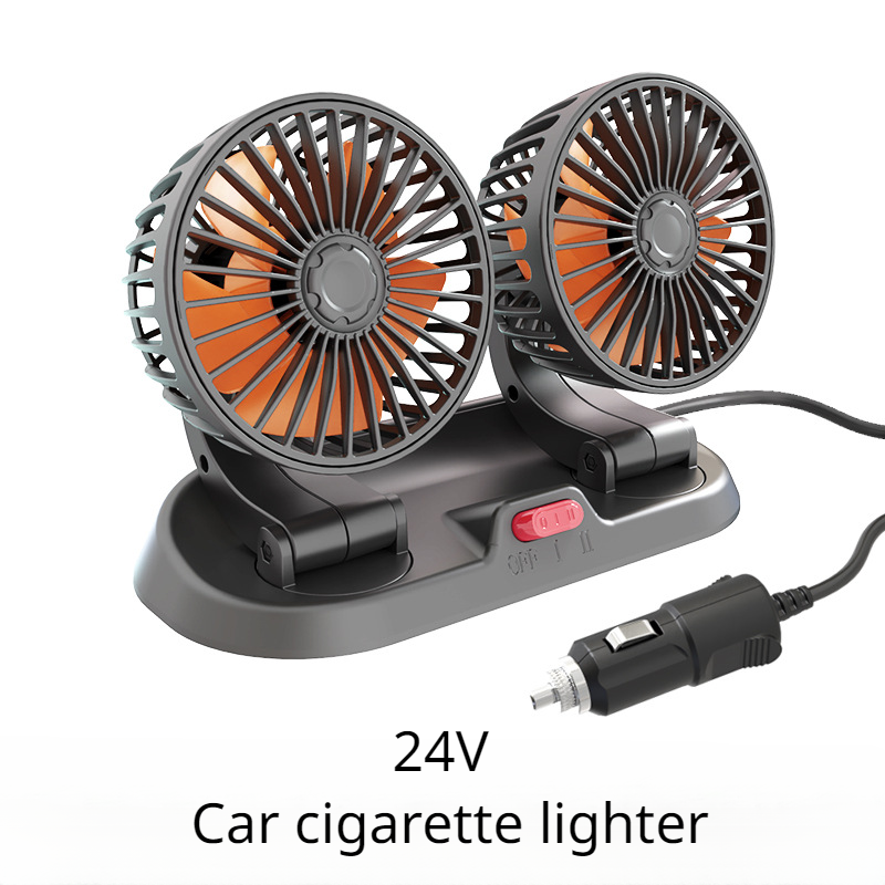 Ventilador automotriz de 12v para coche, dispositivo de ventilación ajustable de 360 °, 3 cabezales, poco ruido, multifuncional, tarjeta de estacionamiento temporal: Amarillo