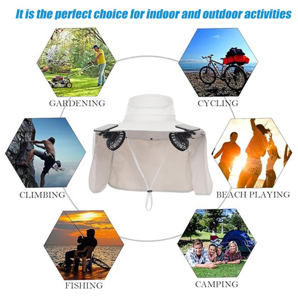 Solarbetriebener Lüfterhut, atmungsaktiver Solar--Lüfterhut mit UPF 50, UV-Schutz, 2 Solarventilatoren für Männer, Eimerkappe mit breiter Krempe für Höhle Außenbereich
