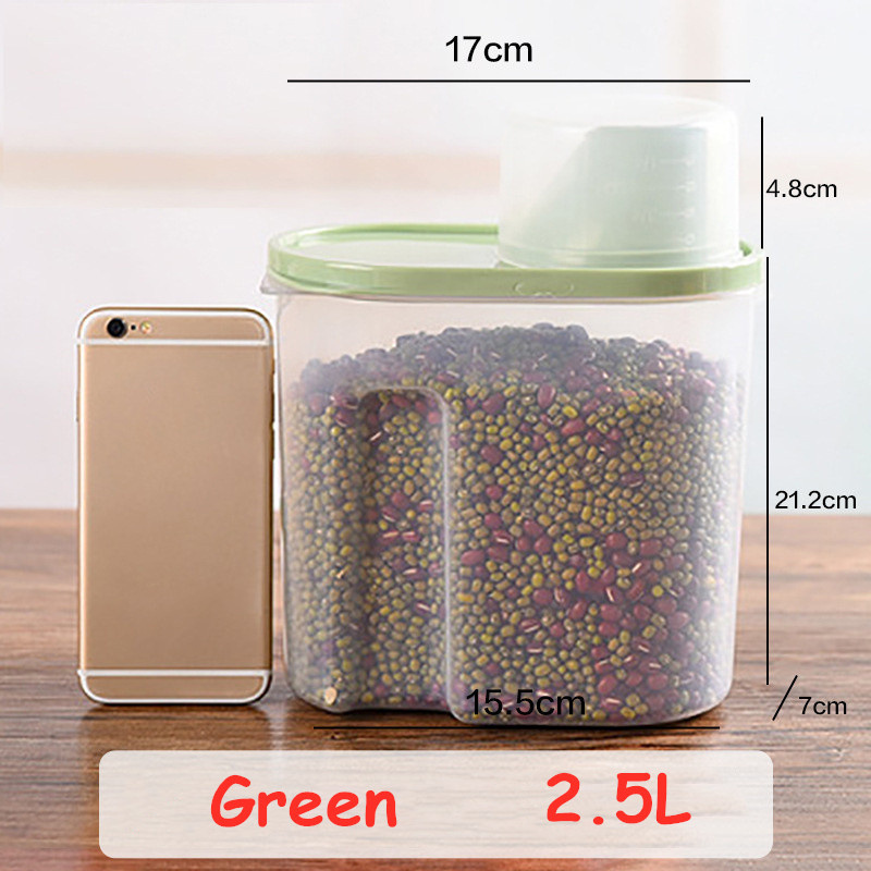 Pp mad opbevaringsboks køkken opbevaring plastik klar beholder med hæld låg flasker krukker tørret korn tank 1.9l-2.5l mad indeholder: 2.5l grønne