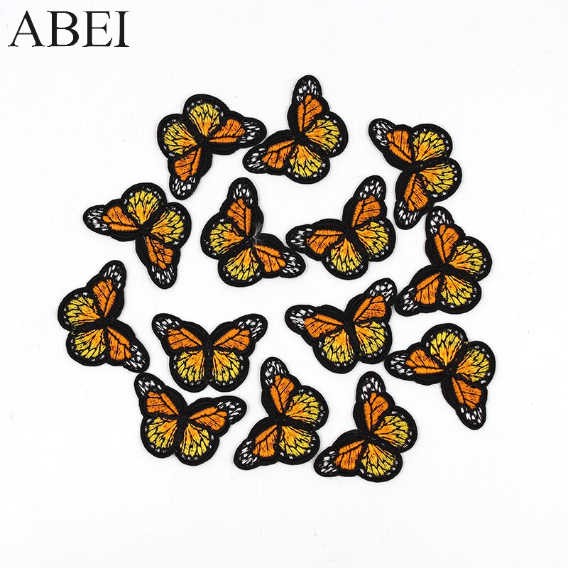 10 stks/partij Jeans Naaien Patches Ijzer Op Oranje Vlinder Stickers Handgemaakte Patchwork Craft Diy Logo Kleding Tassen Motief Badge