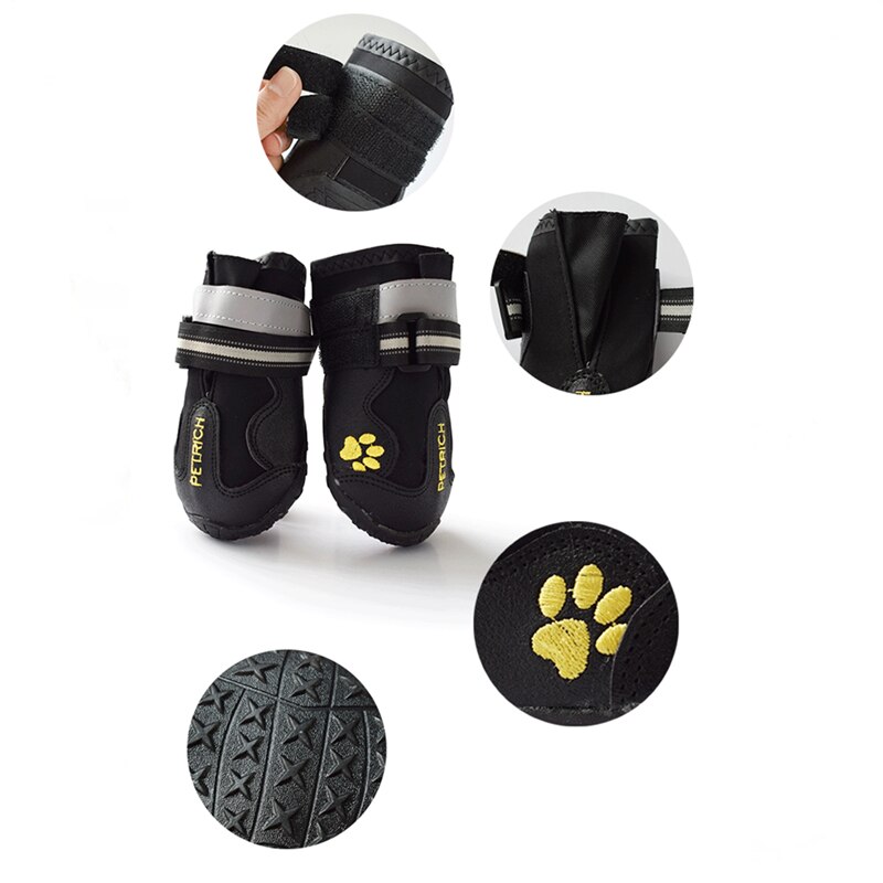 4pcs Pet Dog Shoes Reflective Waterproof Dog Boots Warm Snow Rain Pets Booties Anti-slip Socks Footwear for Medium Large Dog