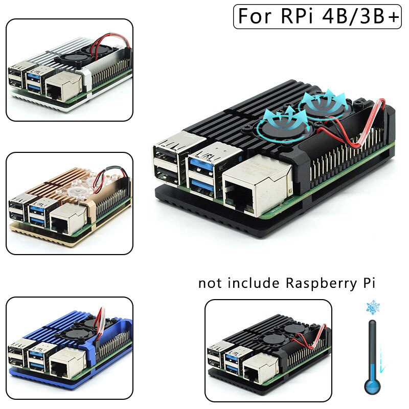 Dual fan Raspberry Pi 4 Model B / 3B + / 3B 4 color aluminum metal case with super two cooling fans + radiator suitable for RPI