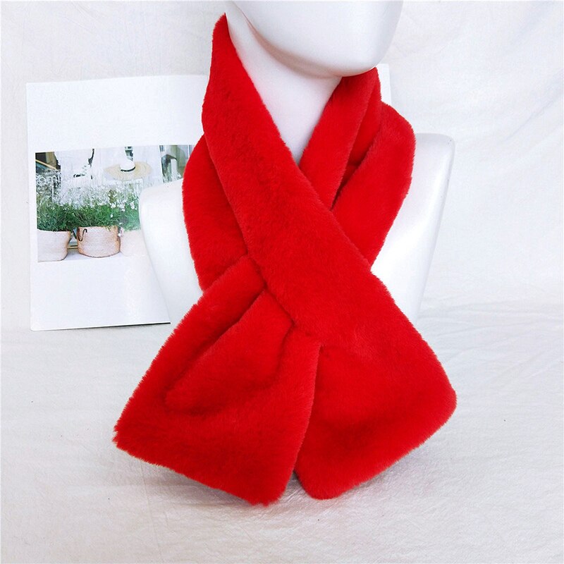 Écharpe d'hiver en fausse fourrure douce et confortable, cache-cou épais, peluche chaude, écharpe croisée, col châle, écharpe bavoir de couleur unie: Rouge