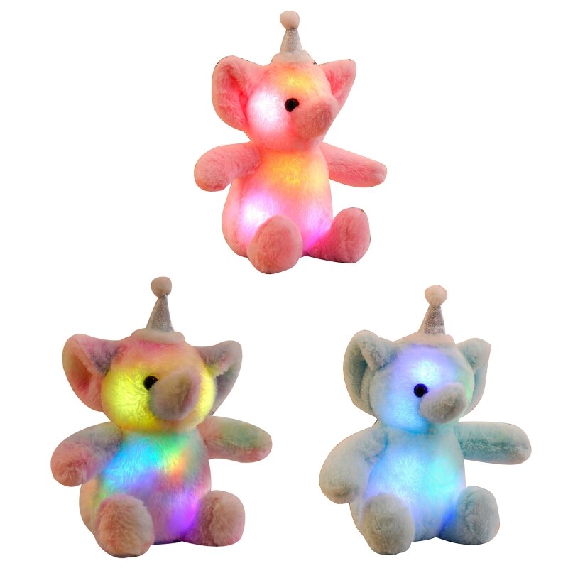 30cm Charm Light Up Elephant Plush Animal LED Doll Glow in the Dark Home Decor Window Display Preschool Favor 85DE