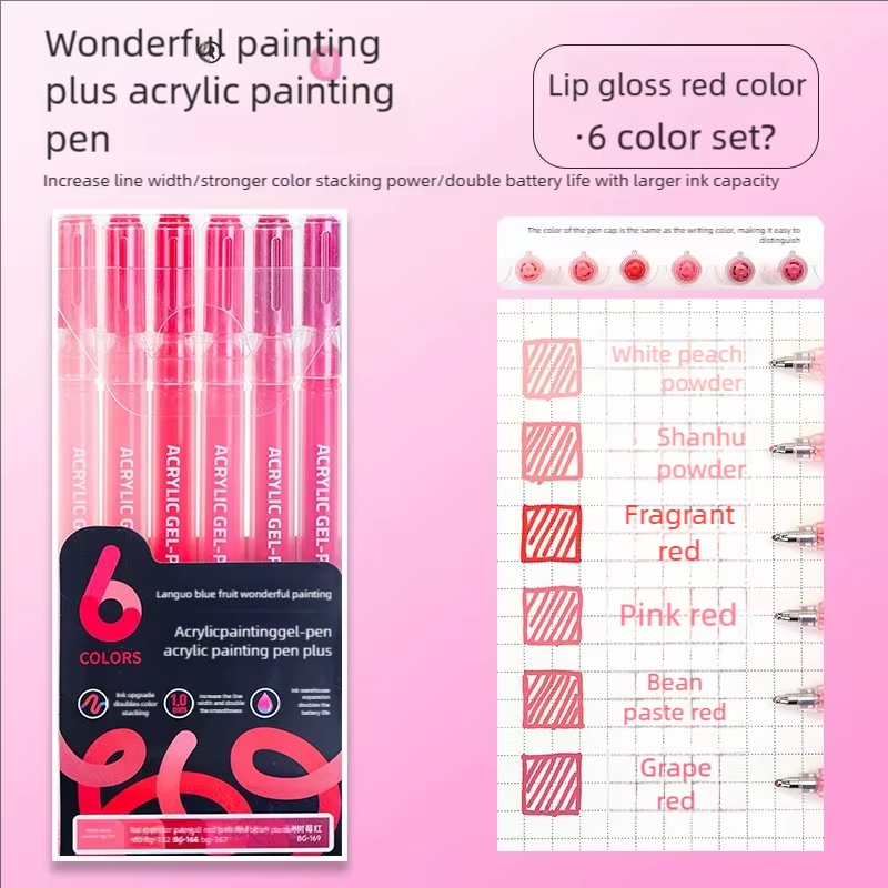 LANGUO 6Color Highlighter Marker Pens Acrylic Painting Art Markers Quick-Dry Non-Toxic for Students Supplies Korean Stationery