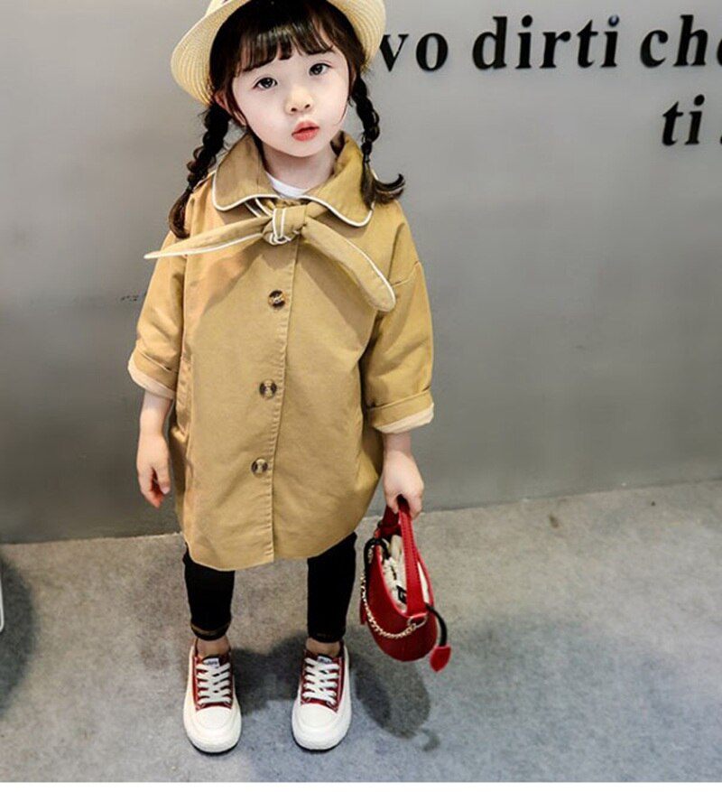 CROAL CHERIE Autumn Girls Casual Jackets Outerwear Trench Coat Tie Windbreaker Children Clothing Girls Kids Clothes