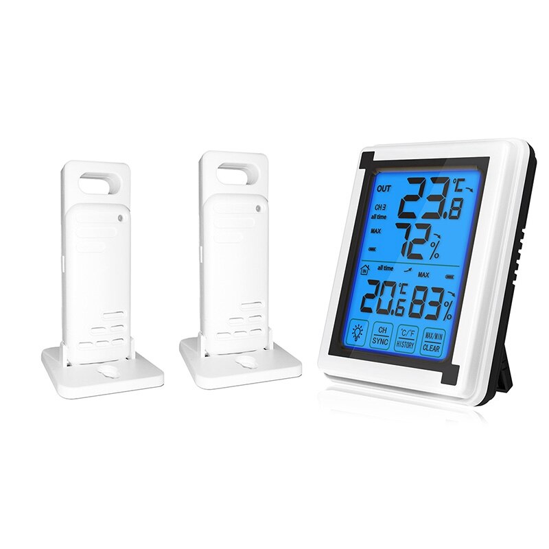 Digital Wireless Hygrometer Indoor Outdoor Thermometer Temperature and Humidity Gauge Monitor with Backlight LCD Meter
