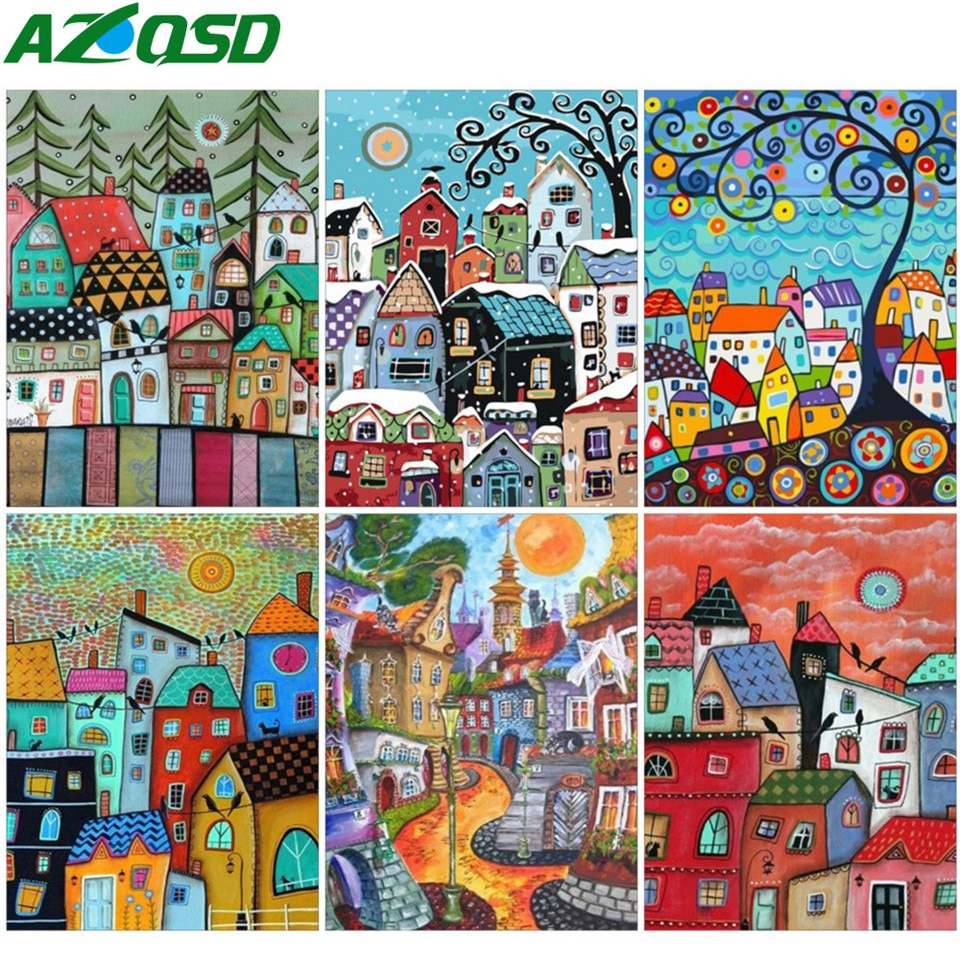 Azqsd Verf Nummers Voor Volwassenen Huis Olieverf Art Draw Door Nummer Op Canvas Cartoon Hand Verf Kit Canvas unframed