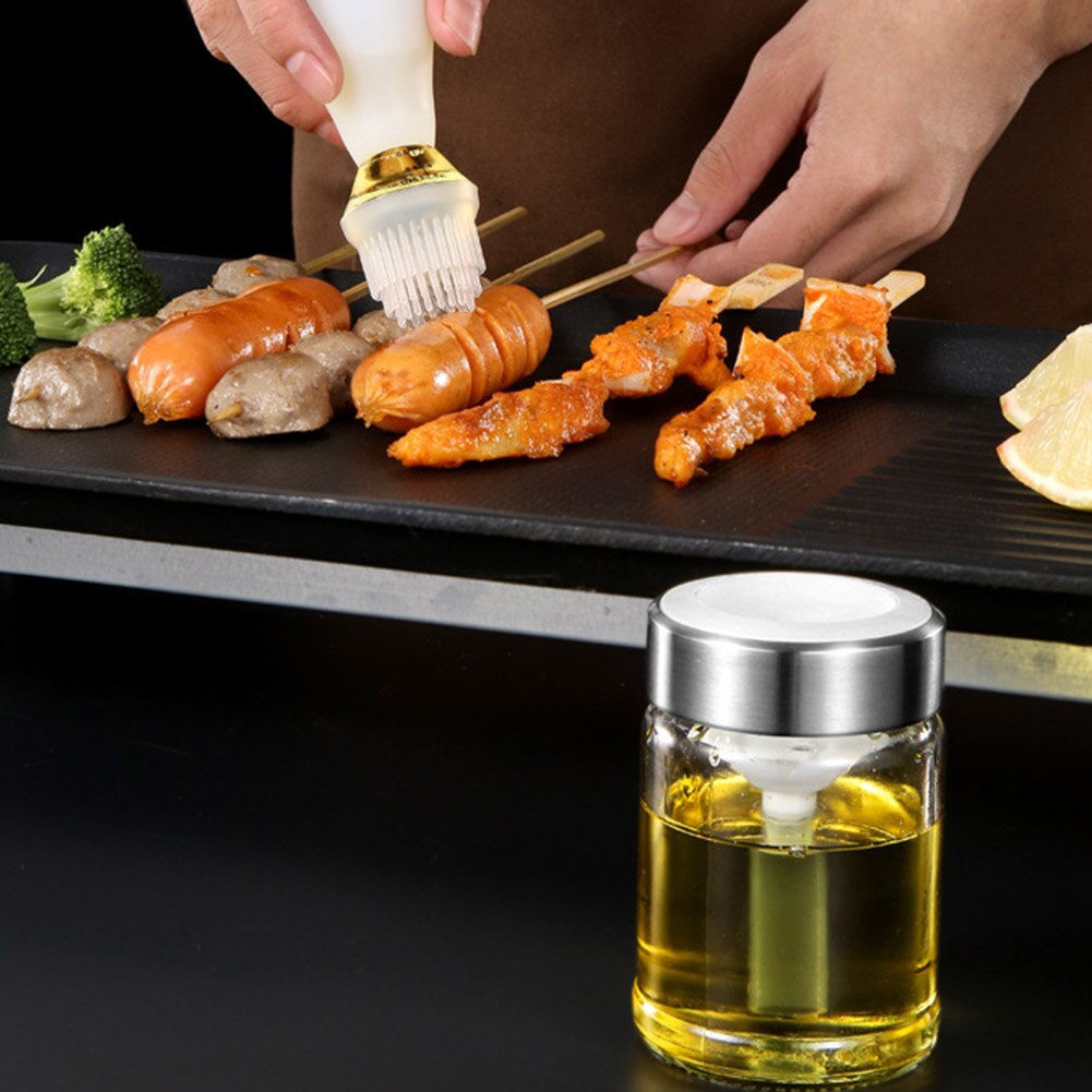 Oil Dispenser Bottle for Kitchen Oil Glass Cooking Pastry Brush Dispenser Grill Oil Brushes Liquid Sauce