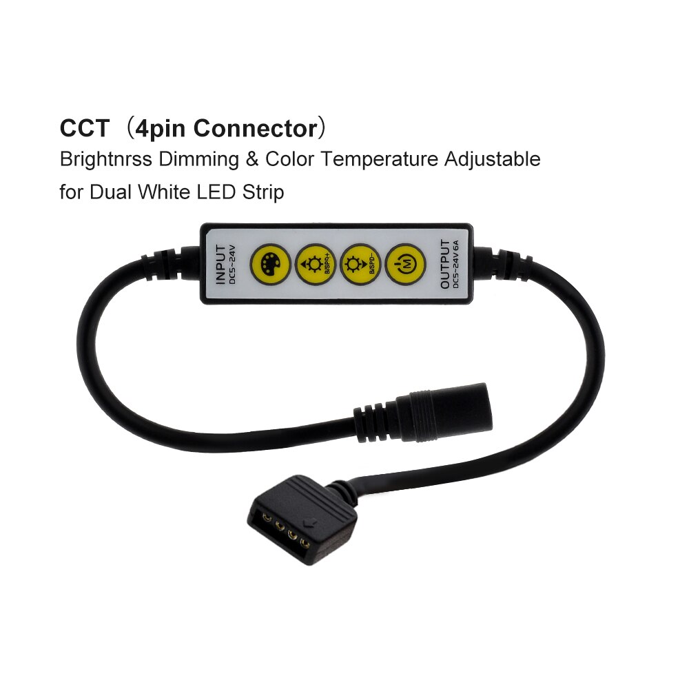 Mini 4 taster led strip controller lysdæmper switch  dc5v-12v til enkelt farve / dobbelt hvid / rgb / rgbw / rgb+cct led strip lys: Dobbelt hvid
