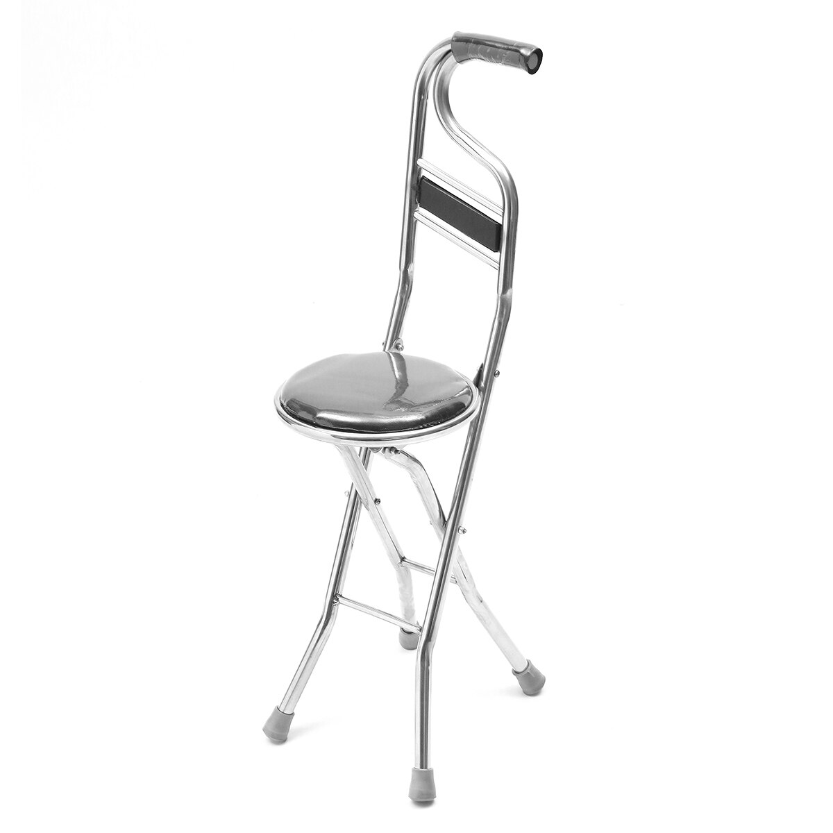 Bastón plegable 2 en 1 portátil, de acero inoxidable, ligero, con asiento, taburete, trípode, muleta portátil para caminar para personas mayores: Black
