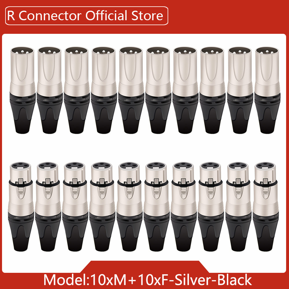 20pcs/10sets Colorful 3Pin XLR Female Jack Male Plug 3Pole XLR Socket Audio Microphone Cable Wire Connectors Power Adapter: black