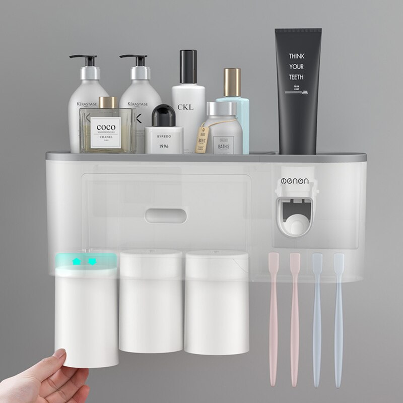 Magnetic Adsorption Toothbrush Holder Automatic Toothpaste Squeezer Home Storage Shelves Wall-mounted Bathroom Accessories Set