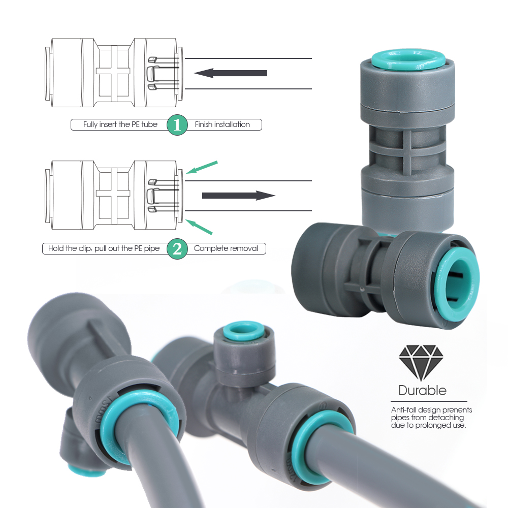 OD-16mm PE Hose Irrigation Connector Watering Tubing Joints Garden Drip System Fittings Tee Straight Elbow Pipe Repair Adaptee