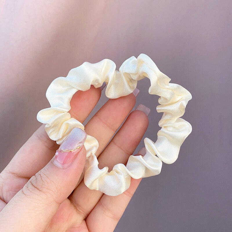 1Pc Elastic Hairbands Hair Tie for Women Satin Scrunchies Stretch Ponytail Holders Handmade Heandband Hair Accessories: white-A