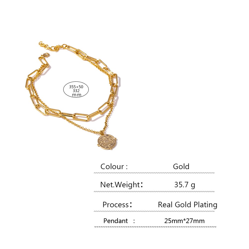 Yhpup Round Metal Layered Pendant Necklace for Women Chic Gold Color 14 k Copper Chain Choker Necklace Jewelry брелок