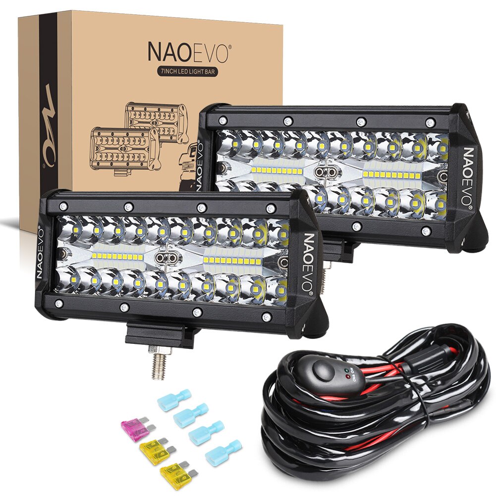 Nao 7Inch 240W Led Verlichting Bar Off Road 4X4 Accessoires 12V 24V Running lamp Spot Flood Beam Voor Atv Niva Vrachtwagen Verlichting: 7in with Wiring