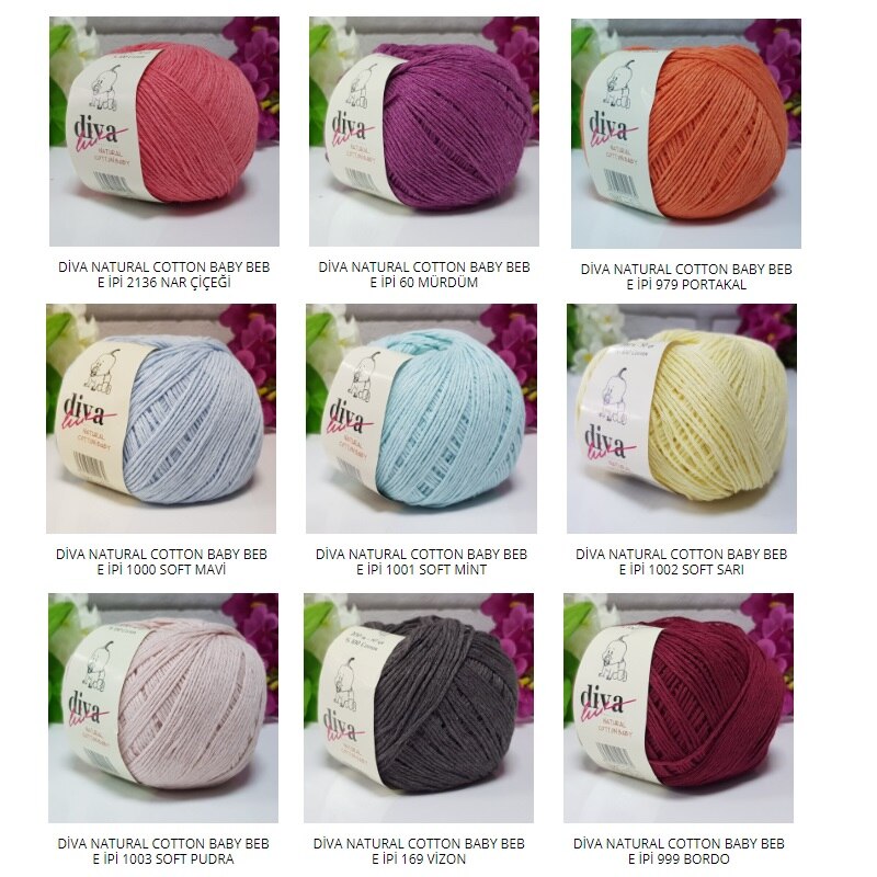 Diva naturlig bomull babygarn 5 x 50gr-200mt %100 bomull sport-baby filt tröja varm virkad handstickning färgglad amigurumi