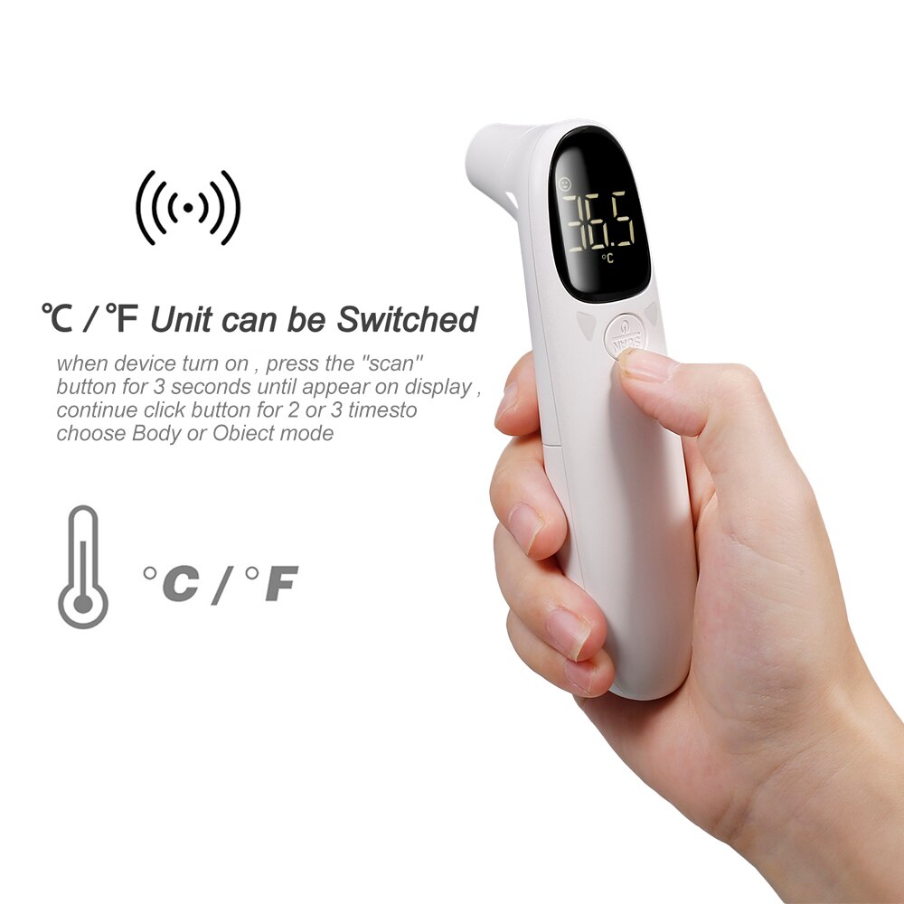 Handheld Digital Fronte Termico Termometro Senza contatto a Infrarossi Misurazione della Temperatura con Retroilluminazione di Colore per I Bambini Adulti
