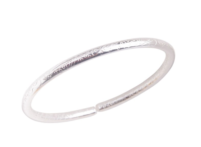 3PCS Bright Silver Color Plate Cuff Bangle Bracelet: Carved Round