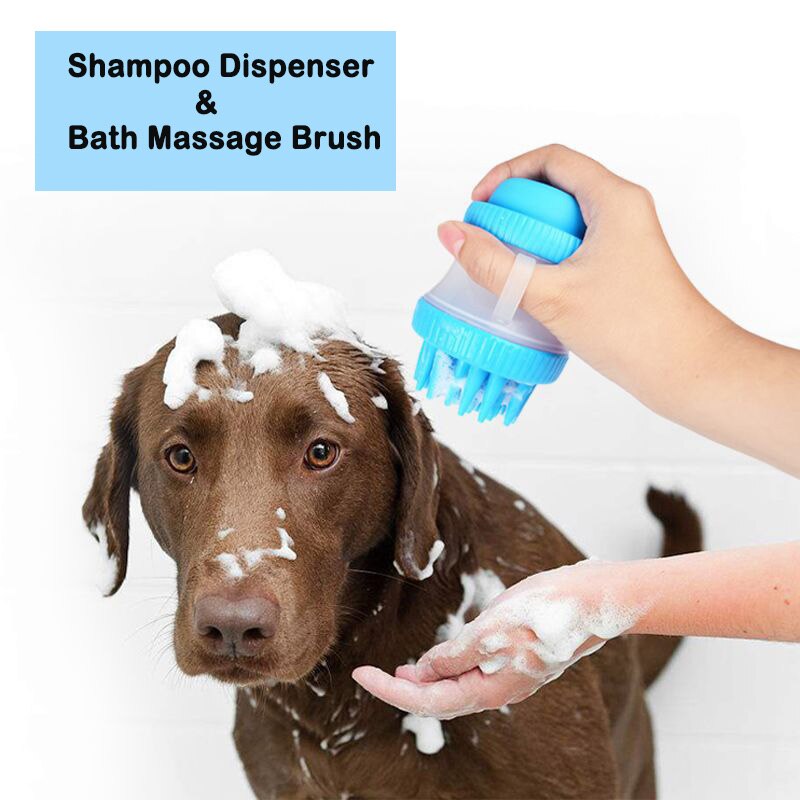 Dispensador de champú de baño multifunción para mascotas, cepillo masajeador de silicona multifunción, limpieza de ducha y cachorro, lavado de perros