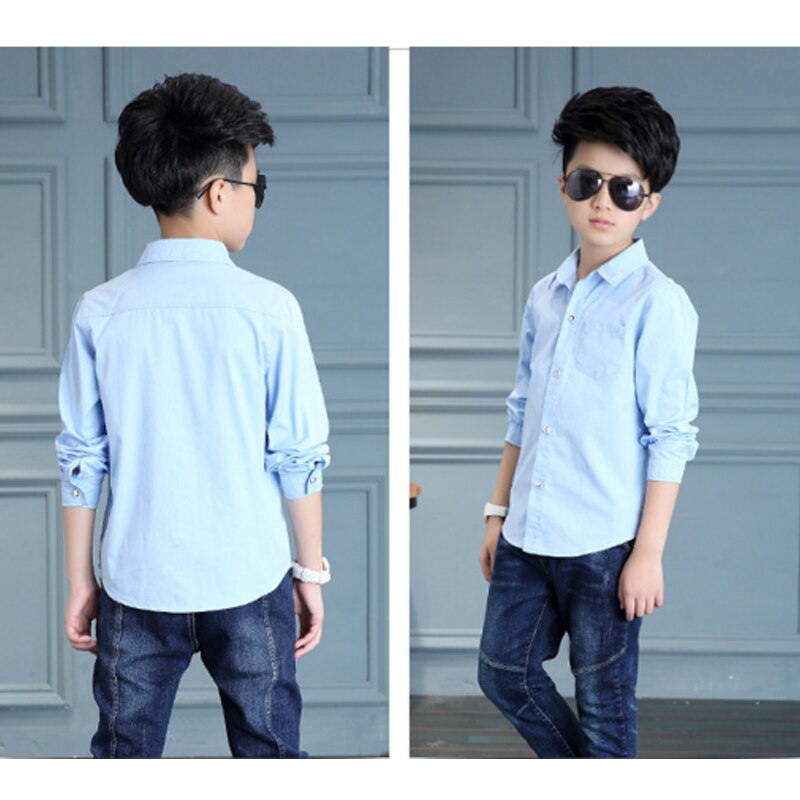 White Button Boys Shirts for School Full Sleeve Turn-down Boys Blouses Children Tops Teenager Kids Clothing Clothes Bs020