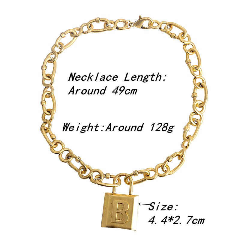 HANGZHI – Bracelet Punk rétro avec pendentif lettre B Lock, à chaîne épaisse exagérée, pour femmes et hommes, bijoux de fête à la ,