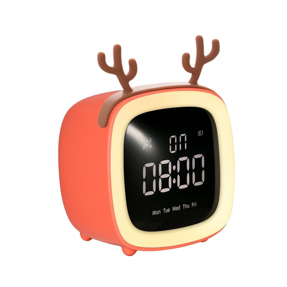 Digital Timing Cute Alarm Clock Smart Children TV Shape Table Snooze Function Mini Night Light Adjustable Brightness Week