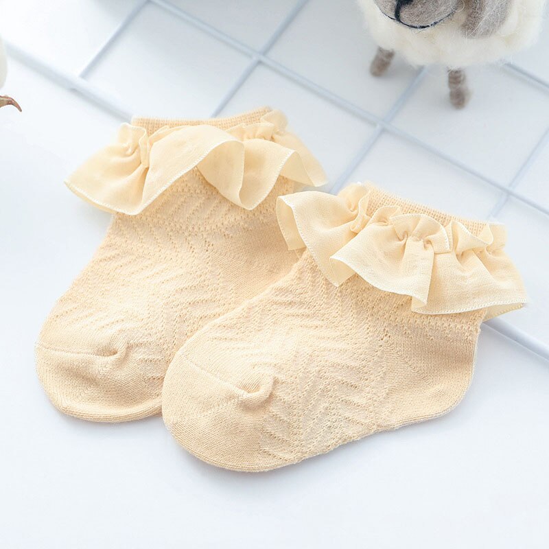 Cute Baby Girl Socks Summer Breathable Lace Kids Socks Soft Cotton Princess Infant Toddler Short Socks Sokken Skarpetki: Beige / 12-24M