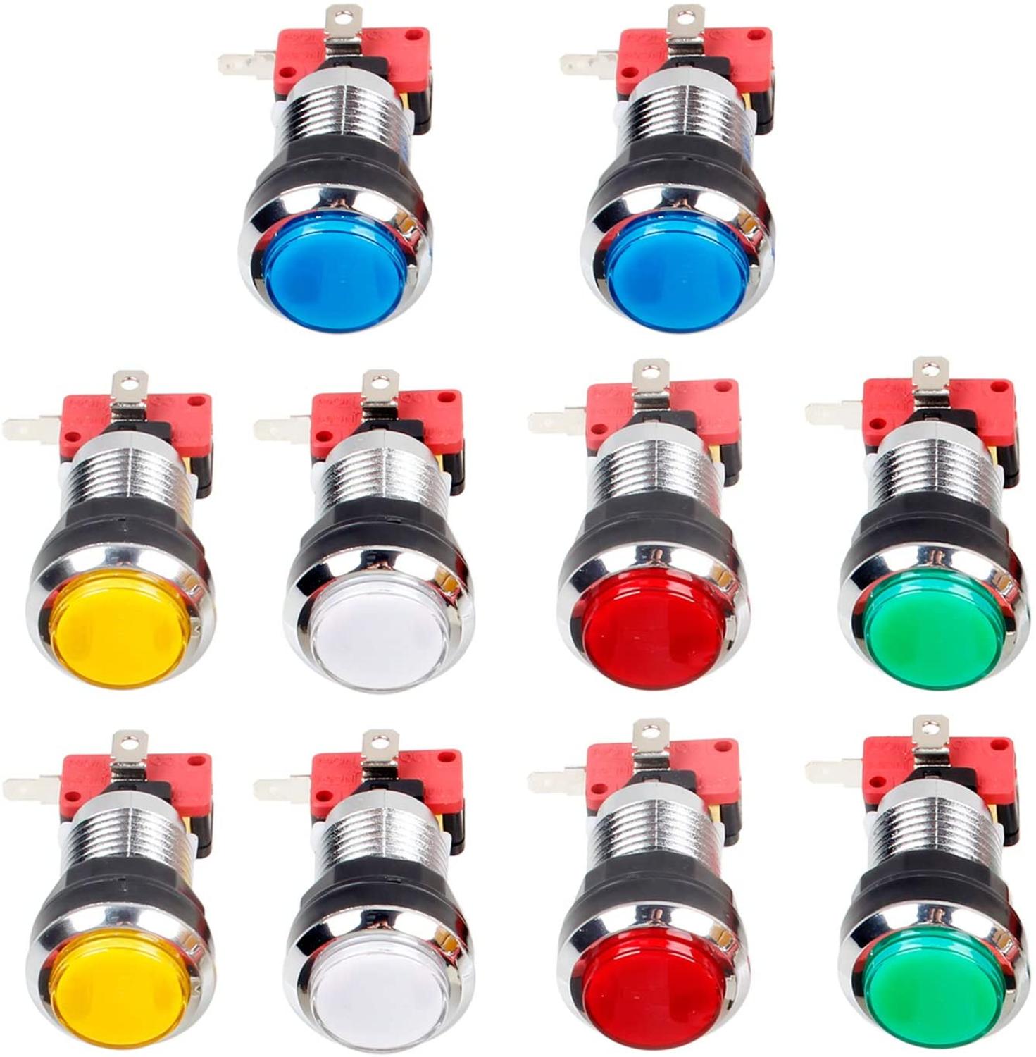 10 unids/lote cromo de empuje con LED Arcade botones interruptor para máquina de Arcade juegos Mame Jamma parte DC 12V cada Color de 2 piezas