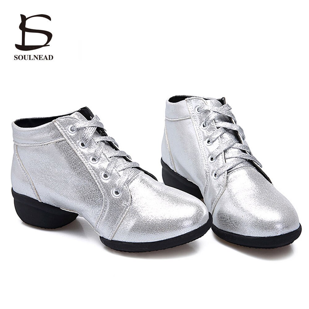 Zapatos de baile modernos para mujer, botas de baile de Jazz con tacón medio de cuero dorado, talla 35-41 de 4cm