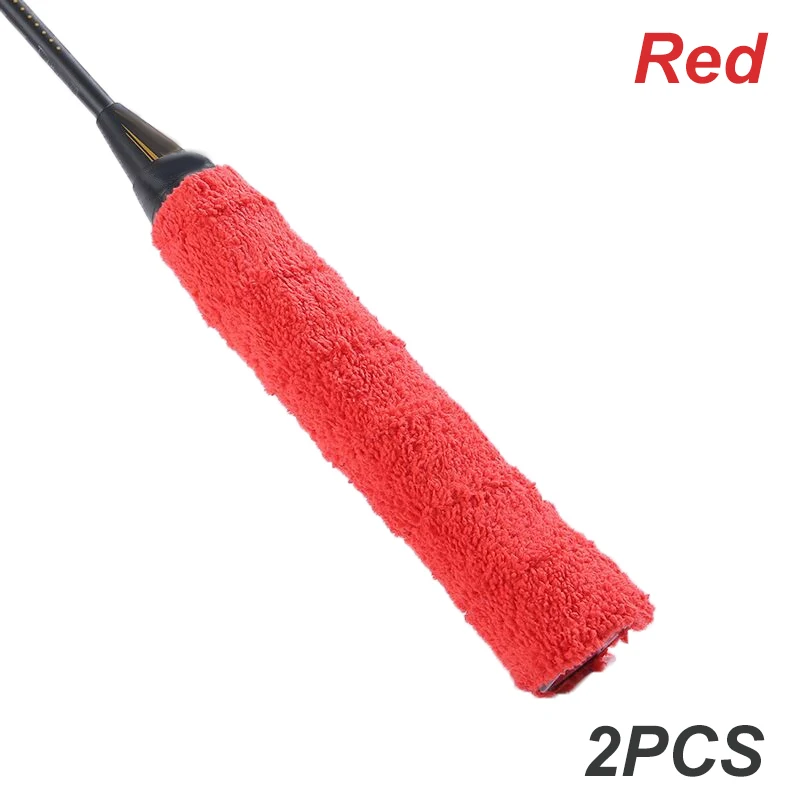 2PCS Badminton Racket Thickened Towel Grips Super Absorbent Anti-slip Cotton Towel Grip Wraps for Tennis Badminton Bike Handle: Red